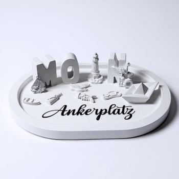 Moin Ankerplatz Dekoteller Set aus Raysin Maritim Buchstaben Leuchtturm Schriftzug Möwe